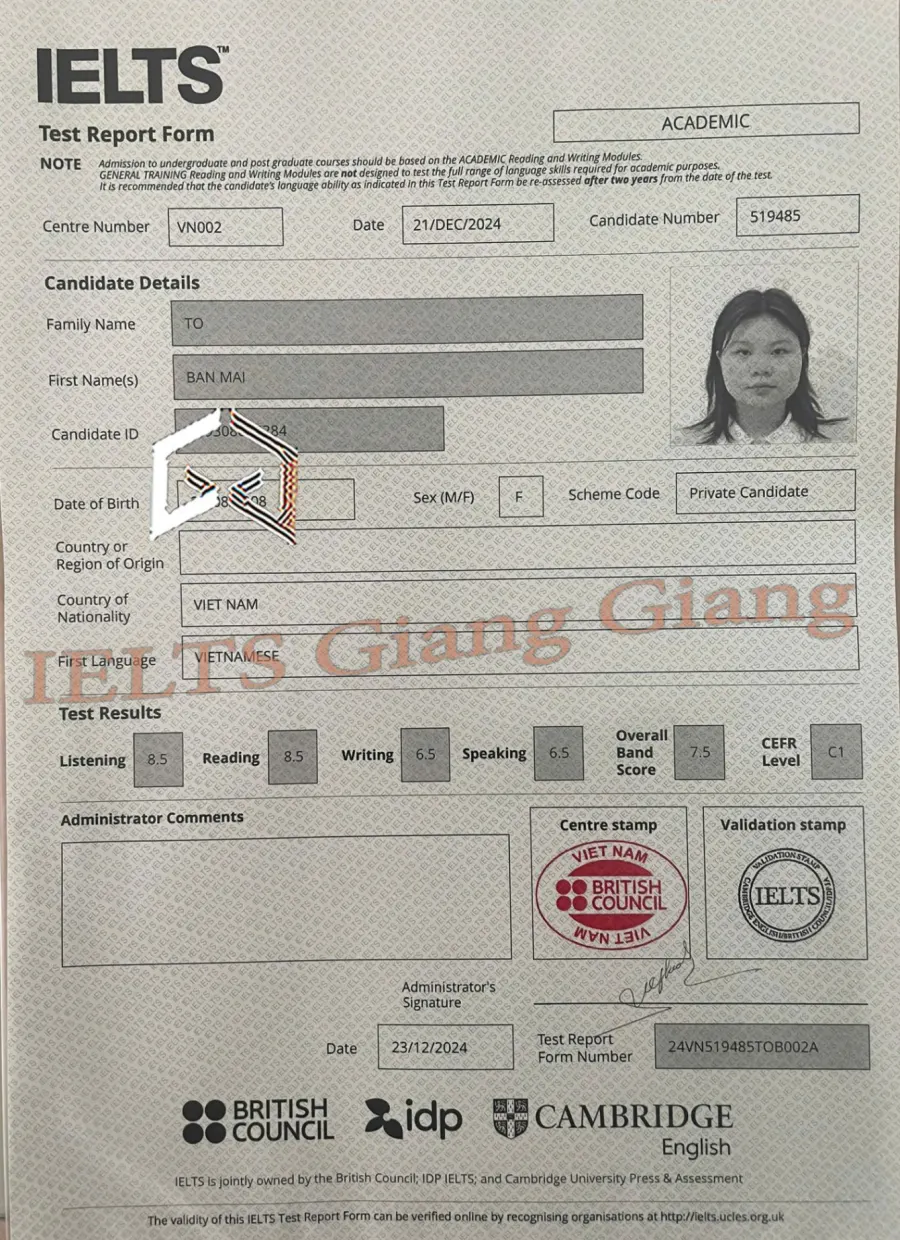 Trung tâm IELTS Giang Giang